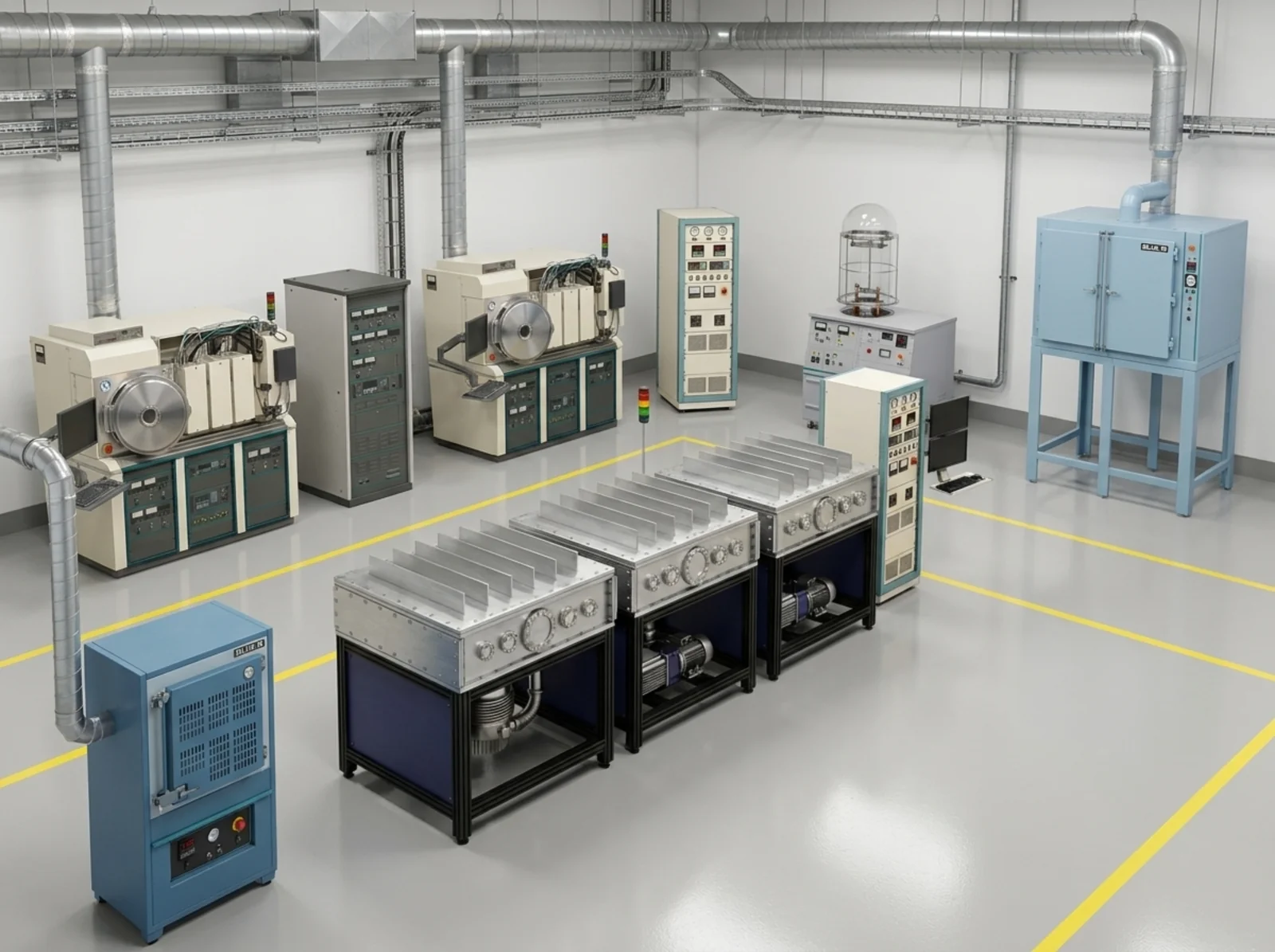 Rendering of the STARC facility floor with sputter deposition systems and vacuum processing equipment