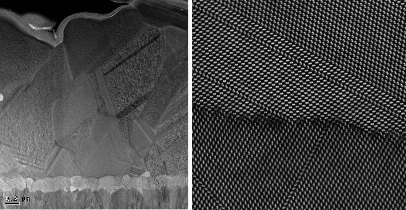 High-resolution TEM lattice image showing atomic planes